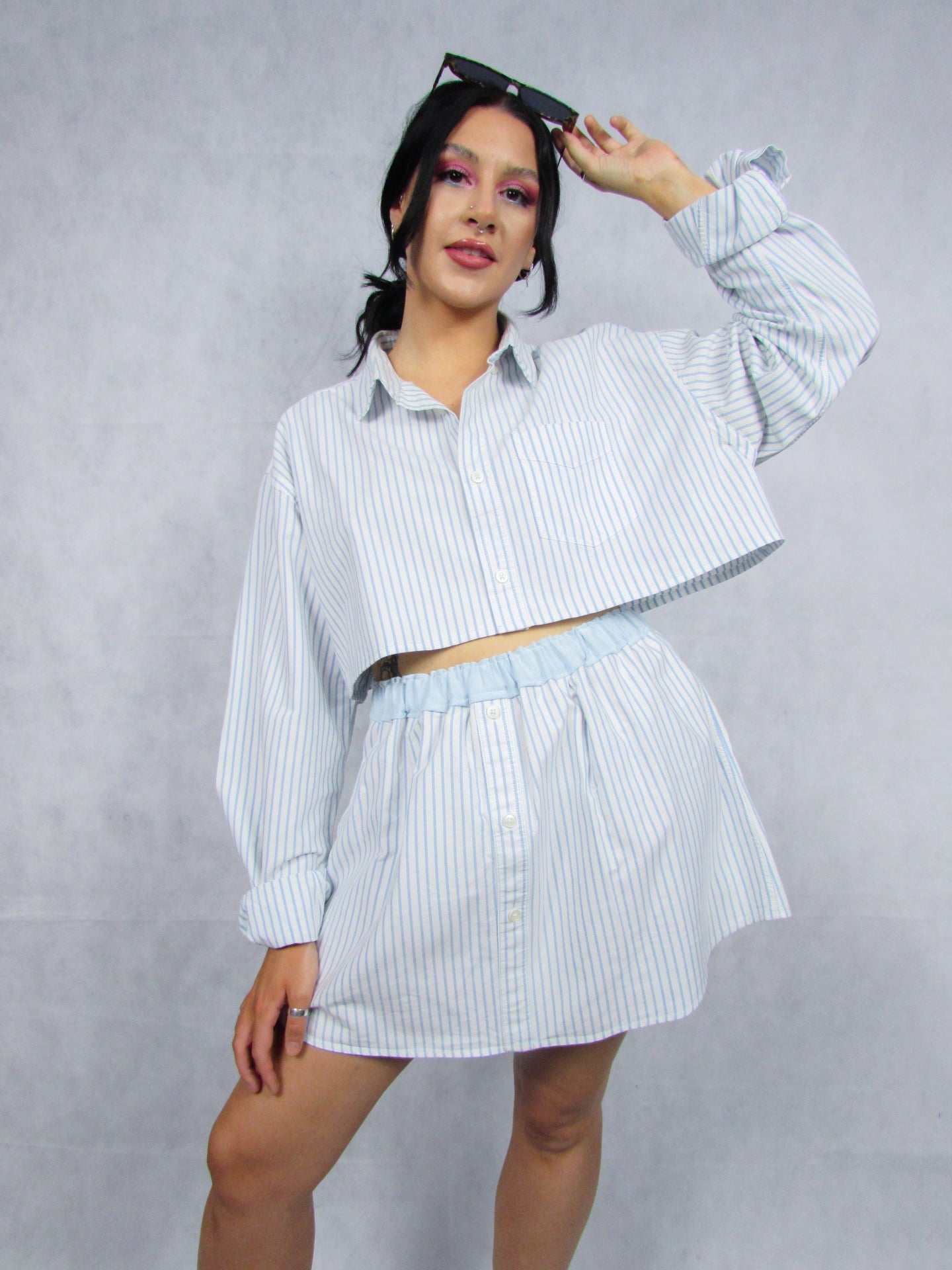 Shirt Co-ord in White Stripe