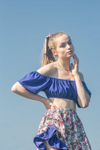 Bloomer Blue Ruched Crop Top