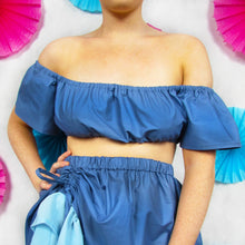 Load image into Gallery viewer, Ruched Bardot Top in Blue
